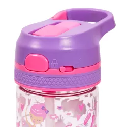 Eazy Kids Tritan Water Bottle w/ Lockable Push button and Carry Handle, Tropical - Purple, 420ml