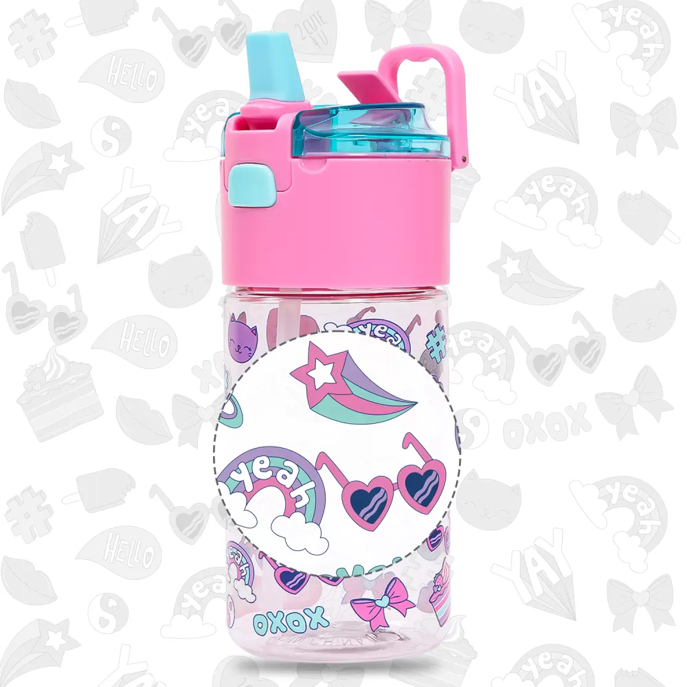 Eazy Kids Tritan Water Bottle w/ Snack Box, Gen Z - Pink, 450ml