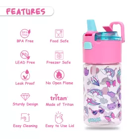 Eazy Kids Tritan Water Bottle w/ Snack Box, Gen Z - Pink, 450ml