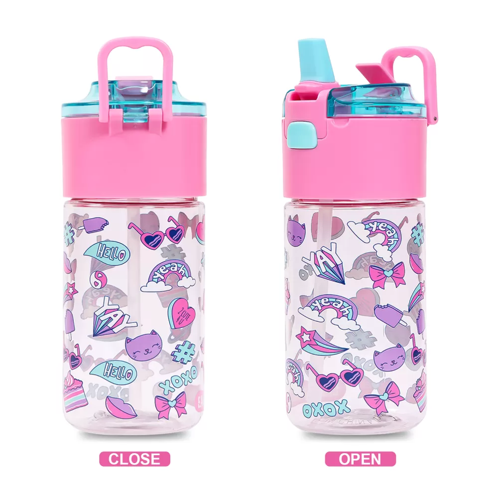 Eazy Kids Tritan Water Bottle w/ Snack Box, Gen Z - Pink, 450ml