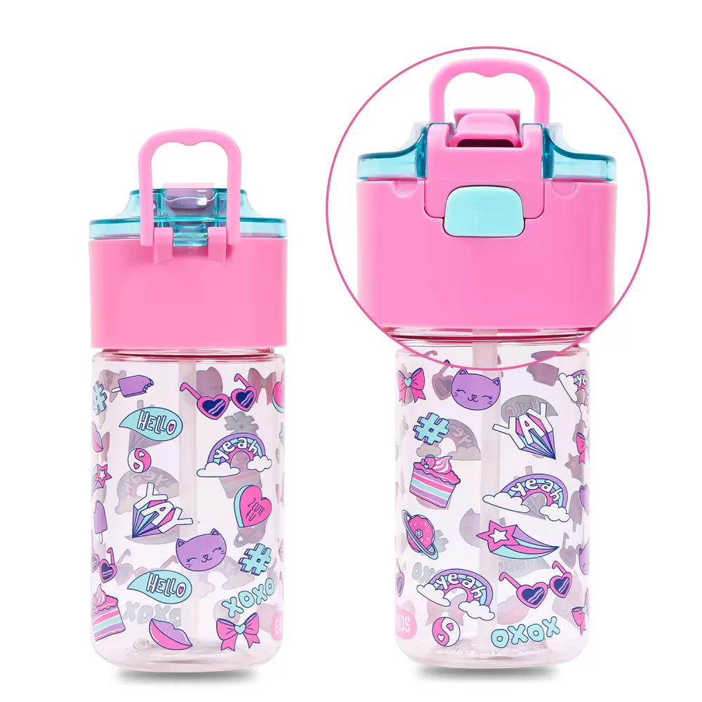 Eazy Kids Tritan Water Bottle w/ Snack Box, Gen Z - Pink, 450ml