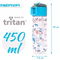 Eazy Kids Tritan Water Bottle w/ Snack Box, Mermaid - Purple, 450ml