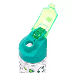 Eazy Kids Tritan Water Bottle w/ 2in1 drinking, Flip lid and Sipper, Soccer - Green, 650ml