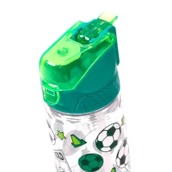 Eazy Kids Tritan Water Bottle w/ 2in1 drinking, Flip lid and Sipper, Soccer - Green, 650ml