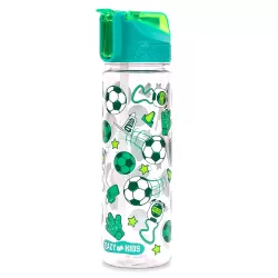 Eazy Kids Tritan Water Bottle w/ 2in1 drinking, Flip lid and Sipper, Soccer - Green, 650ml