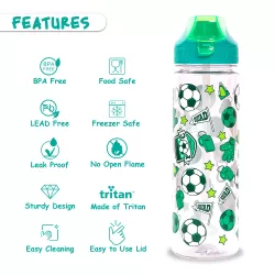 Eazy Kids Tritan Water Bottle w/ 2in1 drinking, Flip lid and Sipper, Soccer - Green, 650ml