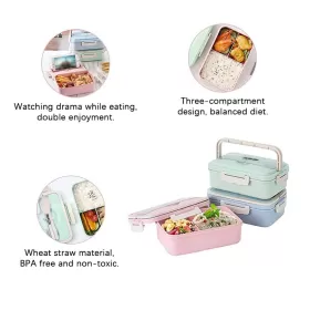 Eazy Kids Wheat Straw Leakproof Eco - Friendly Bento Lunch Box - Pink (1500ml)