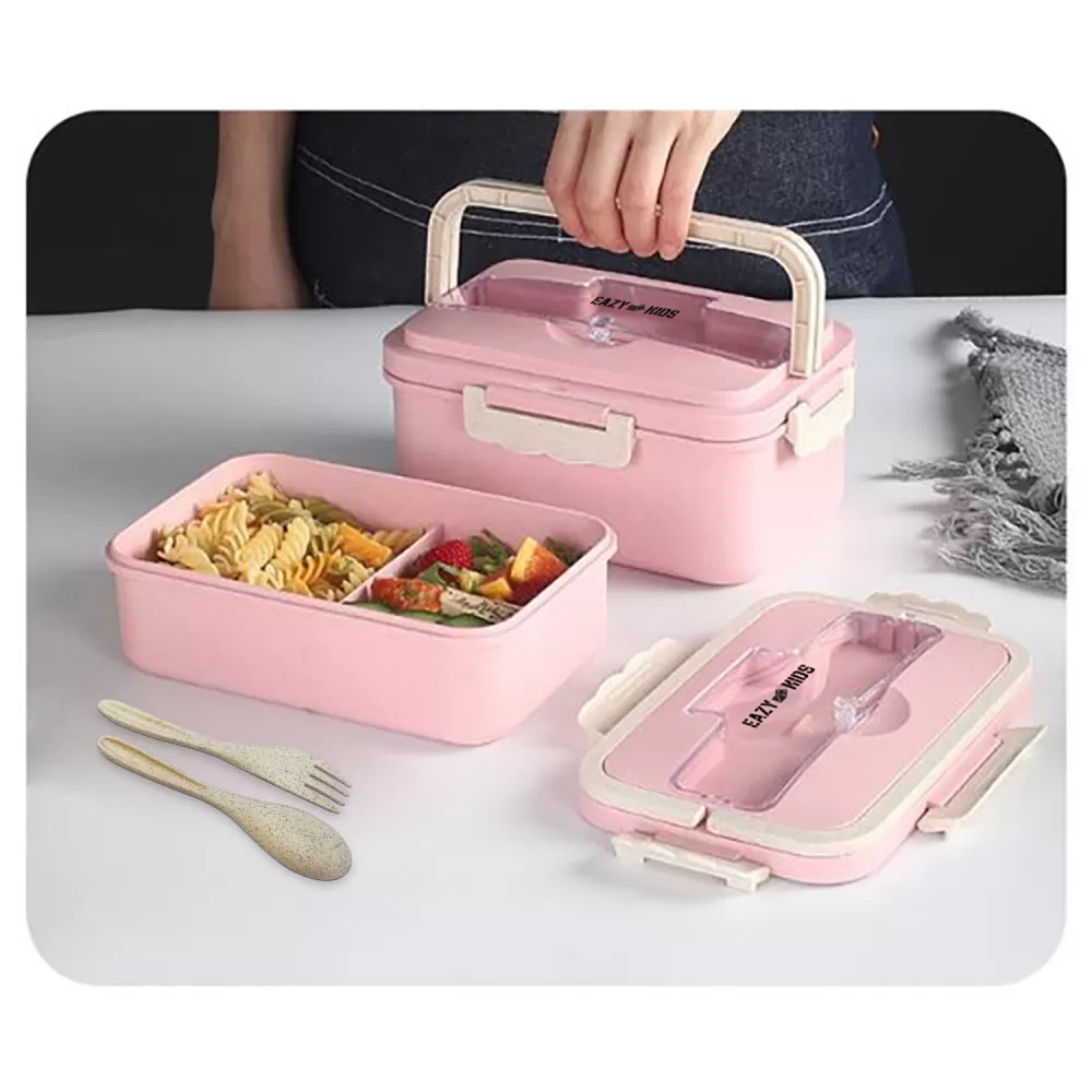 Eazy Kids Wheat Straw Leakproof Eco - Friendly Bento Lunch Box - Pink (1500ml)