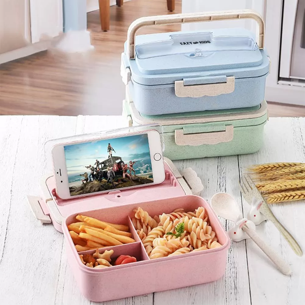 Eazy Kids Wheat Straw Leakproof Eco - Friendly Bento Lunch Box - Pink (1500ml)