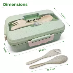 Eazy Kids Wheat Straw Leakproof Eco Bento Lunch Box - Green (1000ml)