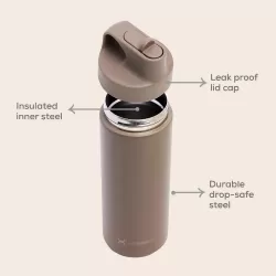 HYDROBREW Double Wall Insulated Sports Water Bottle - Khaki, 550ml