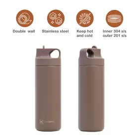 HYDROBREW Double Wall Insulated Sports Water Bottle - Khaki, 550ml