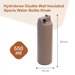 HYDROBREW Double Wall Insulated Sports Water Bottle - Khaki, 550ml