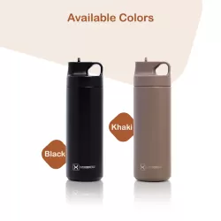 HYDROBREW Double Wall Insulated Sports Water Bottle - Khaki, 550ml