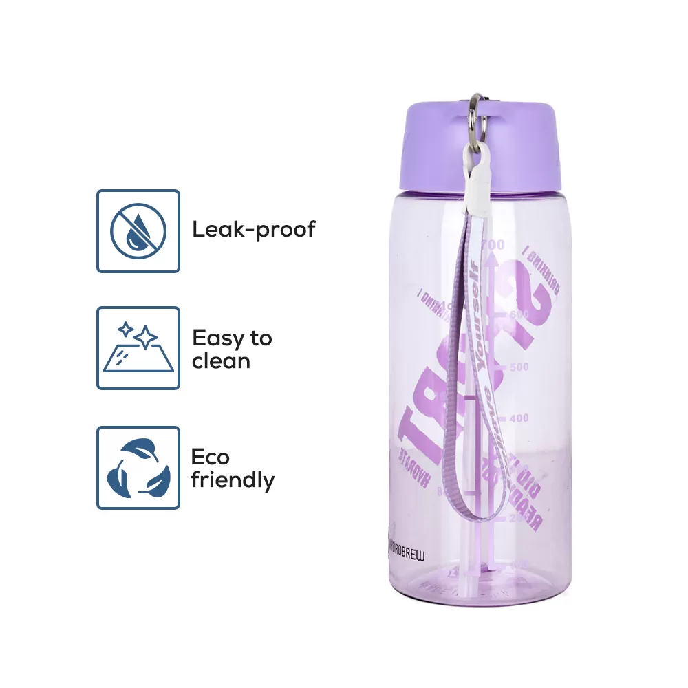 HYDROBREW Water Bottle 800ml with Grab String - Purple