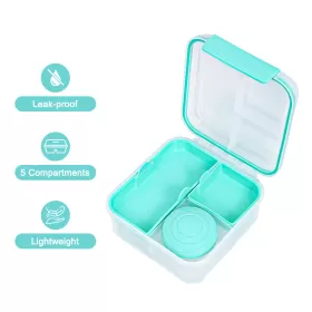 HYDROBREW 3/4/5 Compartment Convertible 1250ml Bento Lunch Box with 150ml Gravy Bowl - Green