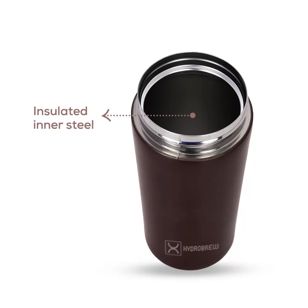 HYDROBREW Double Wall Insulated Tumbler Water Bottle - Black, 380ml