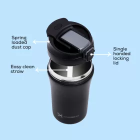 HYDROBREW Double Wall Insulated Tumbler Water Bottle - Black, 400ml