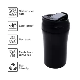 HYDROBREW Double Wall Insulated Tumbler Water Bottle - Black, 400ml