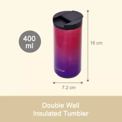 HYDROBREW Double Wall Insulated Tumbler Water Bottle - Chrome, 400ml