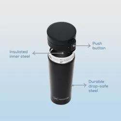 HYDROBREW Double Wall Insulated Tumbler Water Bottle - Black, 500ml