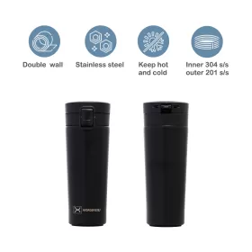 HYDROBREW Double Wall Insulated Tumbler Water Bottle - Black, 500ml