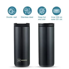 HYDROBREW Double Wall Insulated Tumbler Water Bottle - Black, 500ml