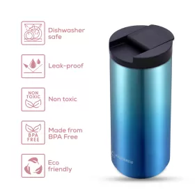 HYDROBREW Double Wall Insulated Tumbler Water Bottle - Blue, 500ml