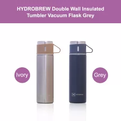 HYDROBREW Double Wall Insulated 500ml Tumbler Vacuum Flask with 2x 150ml Cup - Grey