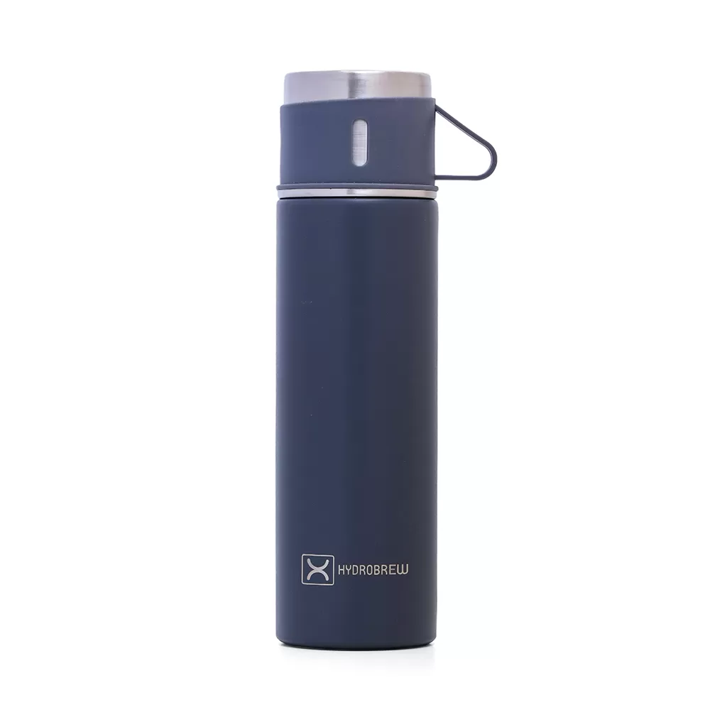 HYDROBREW Double Wall Insulated 500ml Tumbler Vacuum Flask with 2x 150ml Cup - Grey