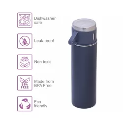 HYDROBREW Double Wall Insulated 500ml Tumbler Vacuum Flask with 2x 150ml Cup - Grey