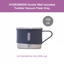 HYDROBREW Double Wall Insulated 500ml Tumbler Vacuum Flask with 2x 150ml Cup - Grey