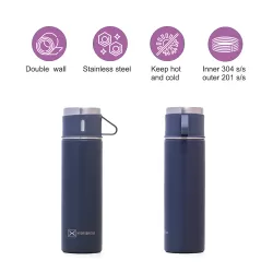 HYDROBREW Double Wall Insulated 500ml Tumbler Vacuum Flask with 2x 150ml Cup - Grey