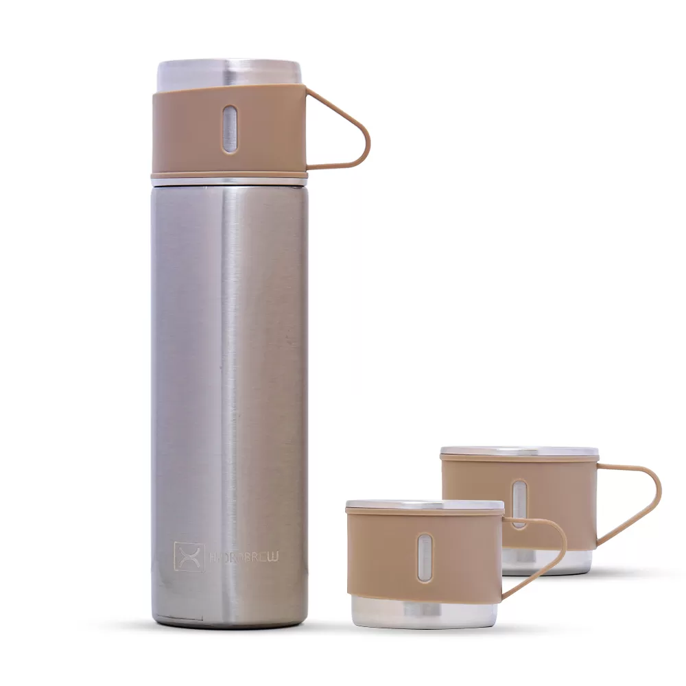 HYDROBREW Double Wall Insulated 500ml Tumbler Vacuum Flask with 2x 150ml Cup - Ivory