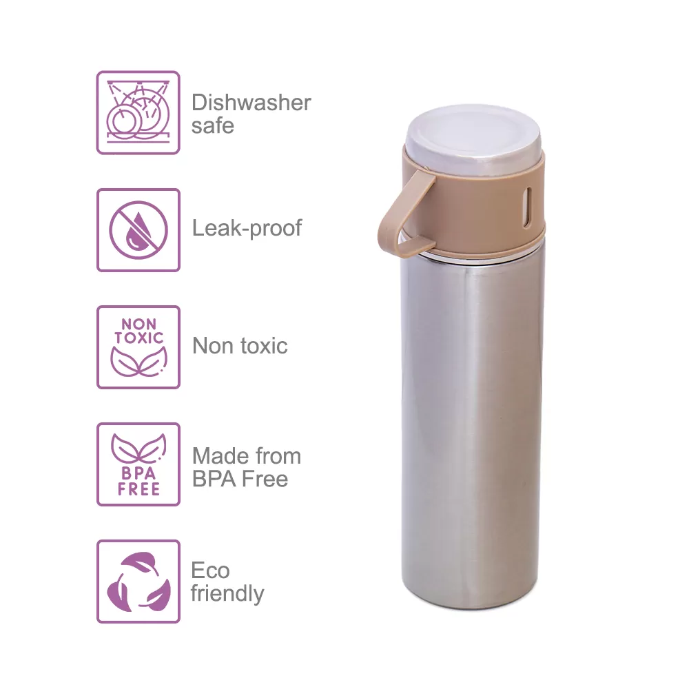 HYDROBREW Double Wall Insulated 500ml Tumbler Vacuum Flask with 2x 150ml Cup - Ivory