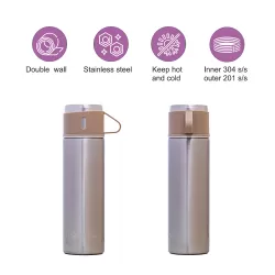 HYDROBREW Double Wall Insulated 500ml Tumbler Vacuum Flask with 2x 150ml Cup - Ivory