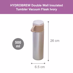 HYDROBREW Double Wall Insulated 500ml Tumbler Vacuum Flask with 2x 150ml Cup - Ivory