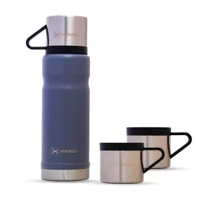 HYDROBREW Double Wall Insulated 650ml Tumbler Vacuum Flask with 2x 150ml Cup - Grey