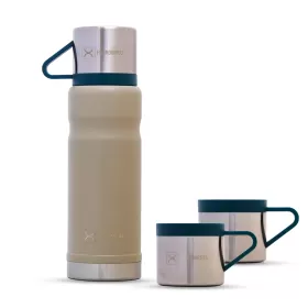 HYDROBREW Double Wall Insulated 650ml Tumbler Vacuum Flask with 2x 150ml Cup - Ivory