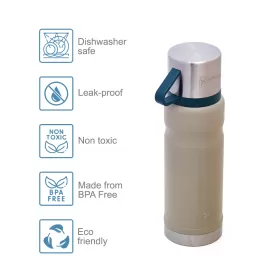 HYDROBREW Double Wall Insulated 650ml Tumbler Vacuum Flask with 2x 150ml Cup - Ivory