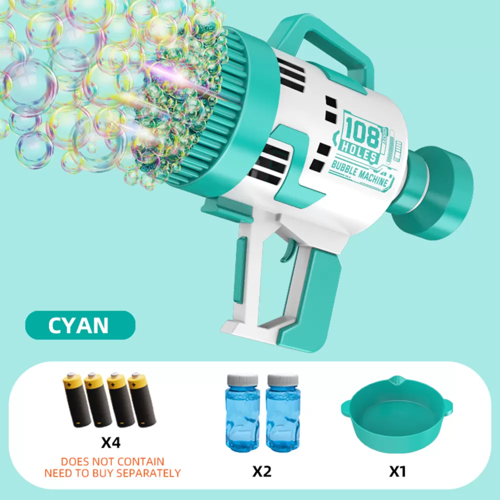 Little Story - 108 Holes Bubble Machine Gun Battery Operated wt Light/Bubble Maker for Kids Indoor &amp; Outdoor- Cyan