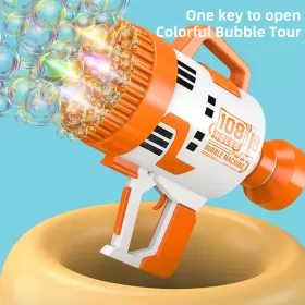 Little Story - 108 Holes Bubble Machine Gun Battery Operated wt Light/Bubble Maker for Kids Indoor & Outdoor- Orange