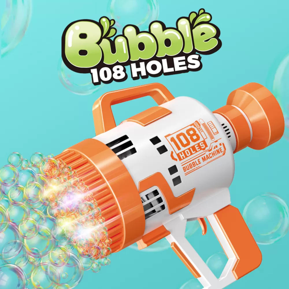 Little Story - 108 Holes Bubble Machine Gun Battery Operated wt Light/Bubble Maker for Kids Indoor &amp; Outdoor- Orange