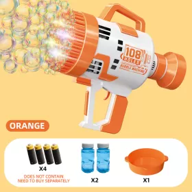 Little Story - 108 Holes Bubble Machine Gun Battery Operated wt Light/Bubble Maker for Kids Indoor & Outdoor- Orange