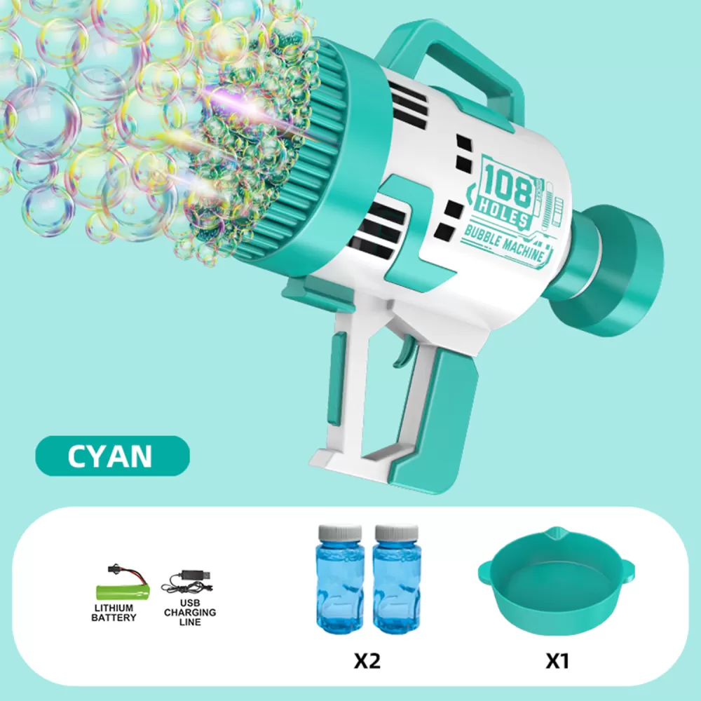 Little Story - 108 Holes Bubble Machine Gun wt Light/Bubble Maker for Kids Indoor &amp; Outdoor- Cyan