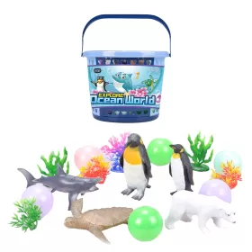 Little Story 17Pcs Ocean World Bucket Set 5Pcs With Marine Animal 5Pcs Ocean Ball Accessories and 1 Basket-Multicolor