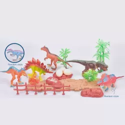 Little Story 21Pcs Dinosaur World Bucket Set With 5Pcs Dinosaur 3Pcs Egg and Scene Accessories and 1 Basket-Multicolor