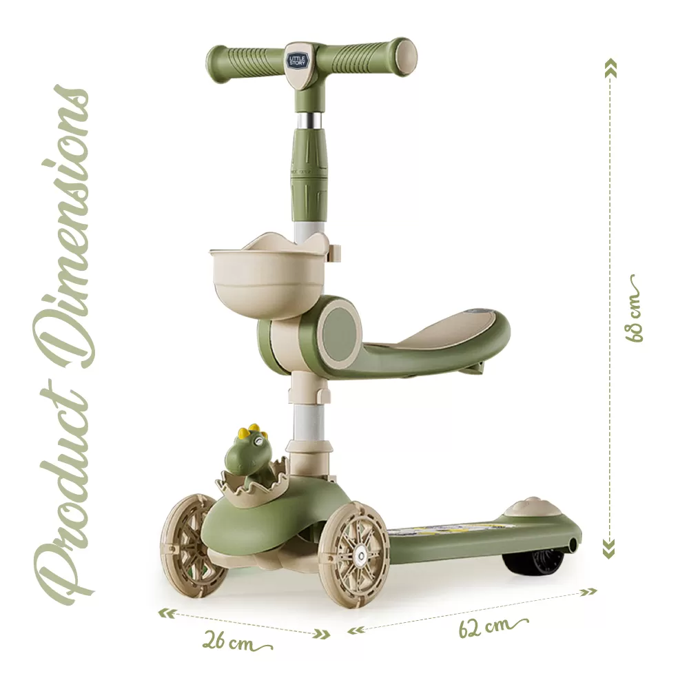 Little Story Kids Scooter &amp; Ride on – Dinosaur Green