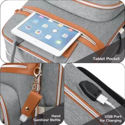 Little Story 2in1 Diaper Bag w/ Sanitizer Bottle keychain & Stroller Hooks - Grey