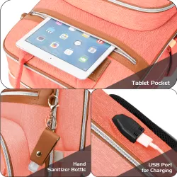 Little Story 2in1 Diaper Bag w/ Sanitizer Bottle keychain & Stroller Hooks - Pink